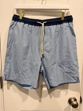 Laguna B Light Blue Swim Trunks with Navy Waistband